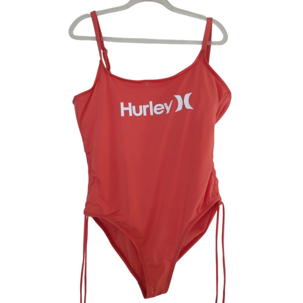 Hurley One Piece Swimsuit Woman's 2X‎ Coral Spell Out Logo Ruched Cinch Beach